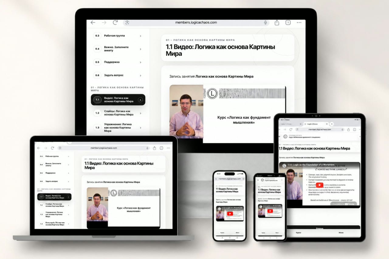 Учебная платформа курса на компьютере, планшете и телефоне